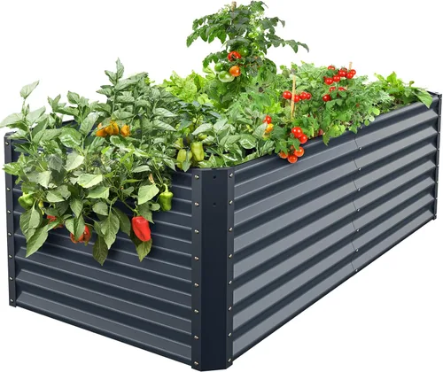 Vista 9 de Maceta de jardín elevada galvanizada para plantas al aire libre, camas de jardín elevadas extra altas de 17 pulgadas, cajas de jardín al aire libre