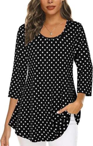 Vista 7 de Tencole Camisas de manga 3/4 para mujer Blusas tipo túnica elegantes Ropa casual con floral Aguamarina Beige
