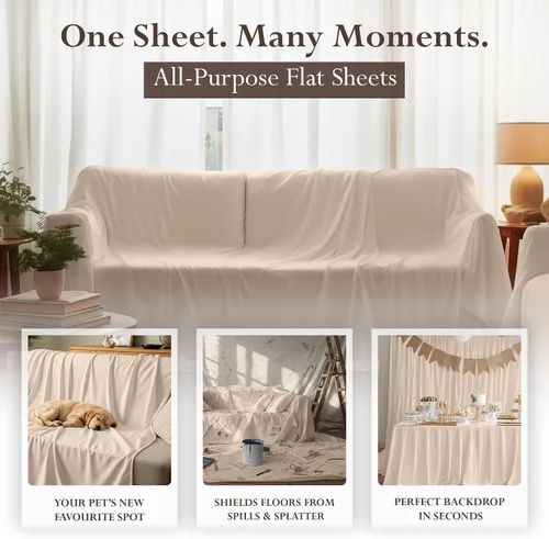 Vista 5 de Utopia Bedding Sábana encimera – 1 paquete (individual, beige) – Tela de microfibra suave cepillada – Sábana superior resistente al encogimiento y a