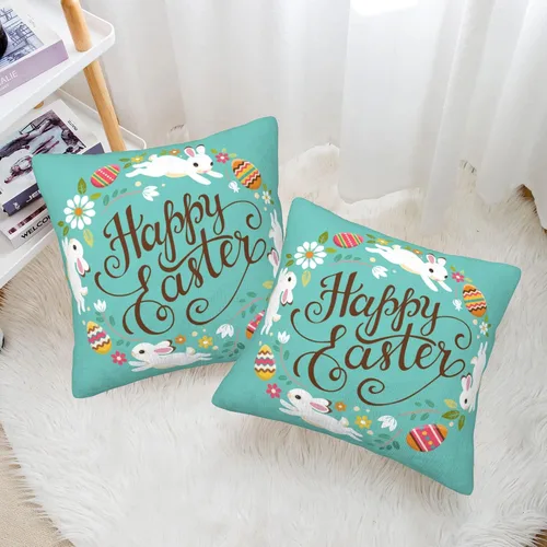 Vista 4 de Juego de 2 fundas de almohada decorativas de 18 x 18 pulgadas, diseño de huevos de Pascua, para sala de estar, dormitorio, sofá