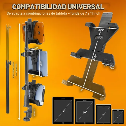 Vista 5 de iBOLT TabDock Tower Triple Tablet Clamp Mount 7-10" para POS y aplicaciones de entrega