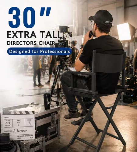 Vista 4 de Silla plegable extra alta de 30 pulgadas, silla de aluminio ligera para artista de maquillaje para cliente, silla de director portátil para estudio