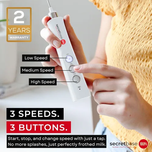 Vista 4 de Secretbase Espumador de leche recargable de 3 velocidades, jarra, base de carga, mezclador de mano para latte, bebidas, matcha, incluye taza