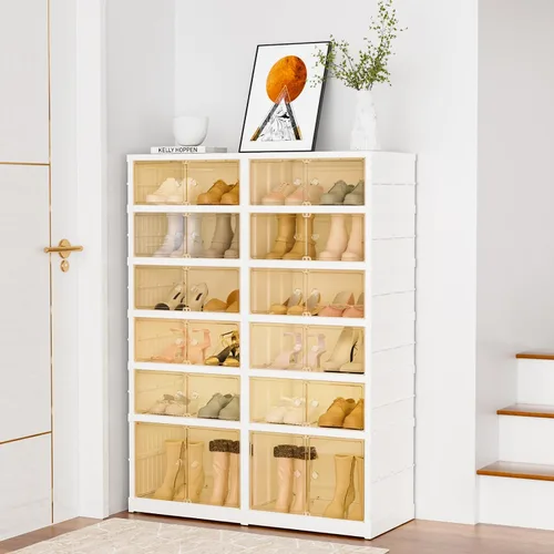 Vista 12 de Organizador de zapatero portátil de 9 niveles para clóset, contenedores de calzado de 36 pares, caja de almacenamiento de zapatos de plástico