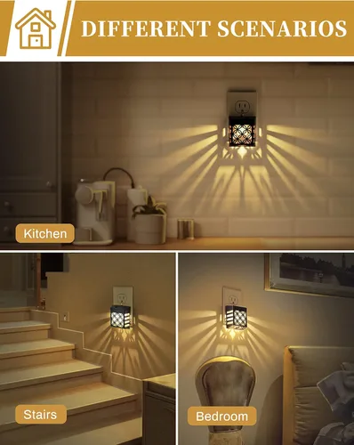 Vista 6 de DORESshop Luces nocturnas LED brillantes que se enchufan a la pared con sensor de atardecer a amanecer, luces nocturnas regulables, brillo ajustable