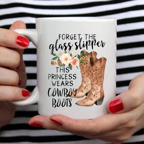 Vista 4 de YouNique Designs Forget The Slippers This Princess Wears Cowboy Boots - Taza de 11 onzas, taza de café para mujer, taza de café de vaquera (blanco)