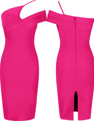 Vista 5 de UONBOX Vestido de moda para mujer, corte de un hombro, sin mangas, dividido, para club, fiesta, moda