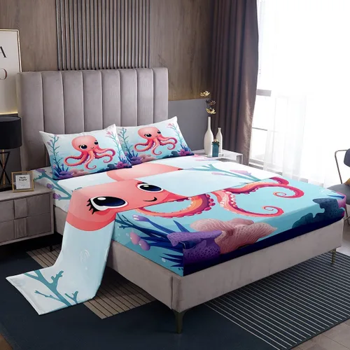 Vista 20 de Erosebridal Juego de sábanas de ballena náutica, tamaño individual, juego de ropa de cama vintage azul con ondas oceánicas para niños y niñas