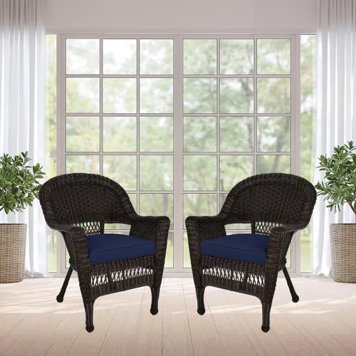 Vista 9 de Jeco Silla de mimbre con cojín azul, juego de 2, expreso Espresso/W00201_2-fs011-cs