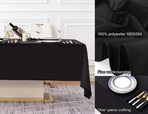 Vista 2 de Surmente Mantel rectangular de poliéster de 60 x 102 pulgadas para bodas, banquetes o restaurantes (negro, paquete de 2)