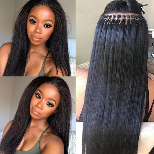 Vista 8 de Extensiones de cabello humano ondulado con punta I para mujer, extensiones de cabello Remy con punta de palo de fusión fría, pegamento de queratina