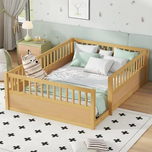 Vista 8 de Bellemave Marco de cama Montessori para niños de tamaño individual con Cerca alta natural
