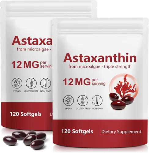 Vista 8 de Suplementos de Astaxantina 12 mg - 120 cápsulas blandas Antioxidante natural premium de microalgas Apoyo para la salud de los ojos, la piel