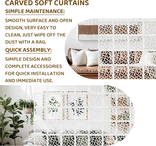 Vista 5 de 24 piezas de PVC para colgar habitaciones, paneles de patrón de tallado de flores, panel decorativo de pared, divisor de habitación, panel