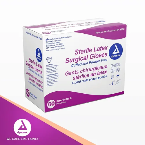 Vista 7 de Dynarex Guantes quirúrgicos de látex desechables estériles, sin polvo, empaquetados estérilmente en pares, uso médico y sanitario profesional