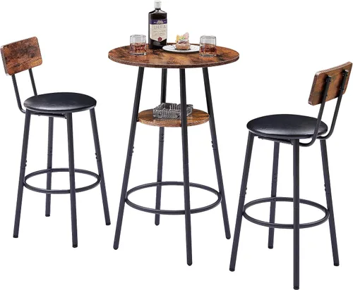 Vista 10 de Juego de mesa de comedor para 2, mesa de bar y sillas para 2, juego de mesa de bar pequeña de 3 piezas con 2 taburetes, parte superior de mármol