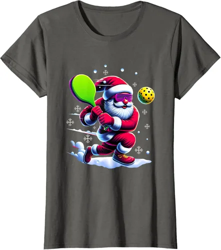 Vista 8 de Pickle Ball Navidad Santa Deporte Jugador Padel Raqueta Snow Camiseta Negro