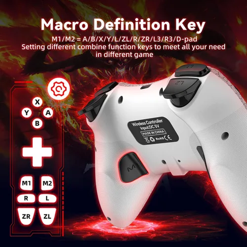 Vista 5 de Y-Team Controlador inalámbrico para juegos para SwitchLiteOLED, Ps-3Ps-4, controlador Bluetooth para Windows PCiOSAndroidSteam, con color RGB
