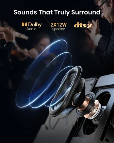 Vista 4 de Dangbei Proyector láser DBOX02 4K GTV, 2450 lúmenes ISO, licencia oficial de Netflix, Blu-ray 3D, proyector de cine en casa con WiFi y Bluetooth