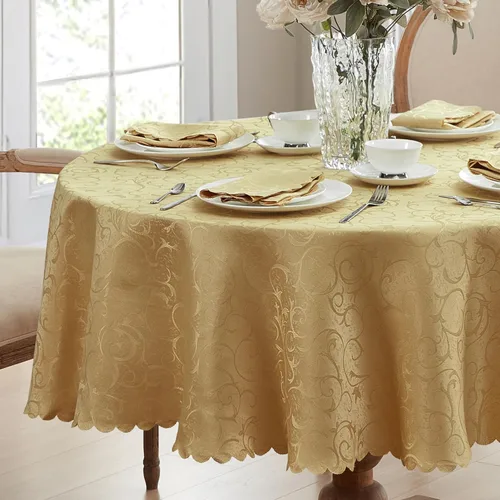 Vista 6 de Newbridge Servilletas de Tela de Damasco Festoneado Portofino para Navidades y Fiestas, Juego de 4, Dorado, Resistente a Arrugas y Manchas, Juego