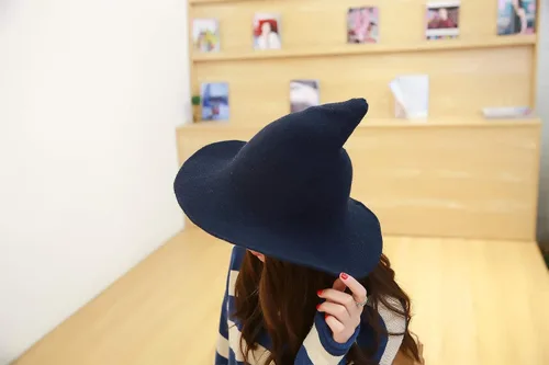 Vista 3 de URFUN Gorro de lana para mujer con ala ancha para decoración de fiesta de Halloween