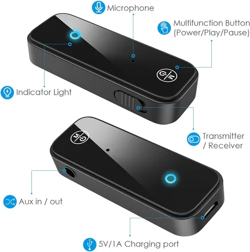 Vista 7 de Adaptador Bluetooth 5.3 Aux Ankilo (Actualizado) para Coche, Receptor Transmisor Bluetooth 2 en 1 para Coche con Pantalla, Adecuado para Coches