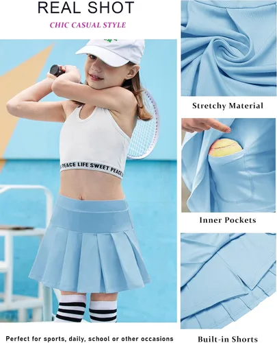 Vista 4 de Arshiner Faldas de tenis para niña con pantalones cortos, falda plisada atlética, falda pantalón de entrenamiento con bolsillos para niños de 4 a 13