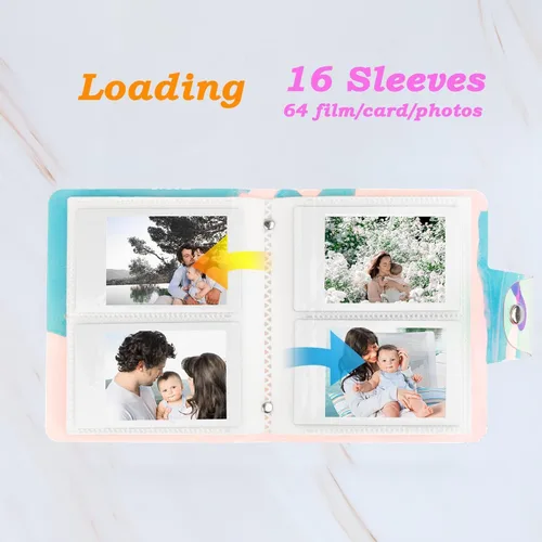 Vista 5 de Paquete de 2 mini álbumes de fotos holográficos de 64 bolsillos, soporte portátil para tarjetas fotográficas Kpop para Fujifilm Instax Mini
