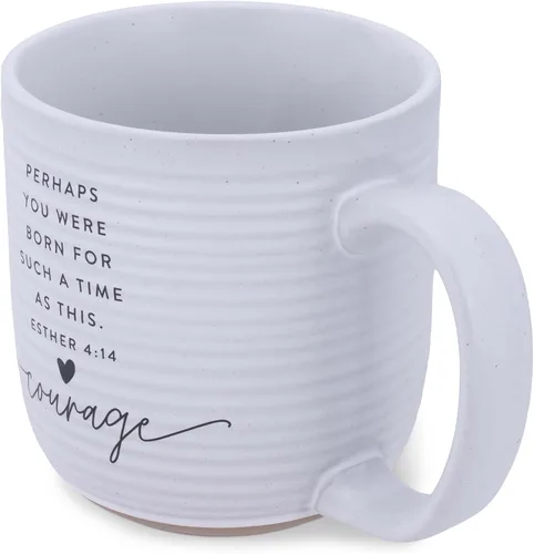 Vista 4 de Lighthouse Christian Products Courage Hold Onto Hope Rib - Taza de cerámica texturizada blanca de 20 onzas