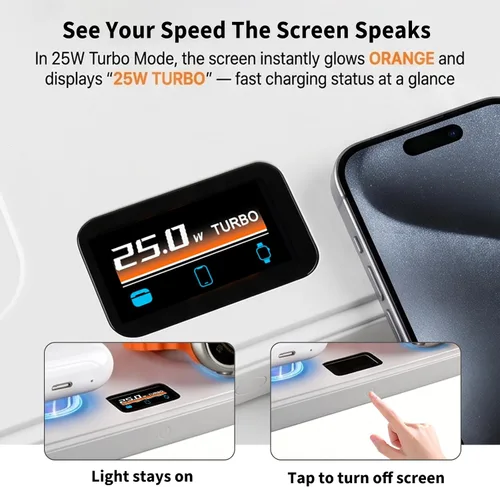 Vista 2 de MONASAY 25W 3-in-1 Wireless Charging Station for Apple with Smart Screen White