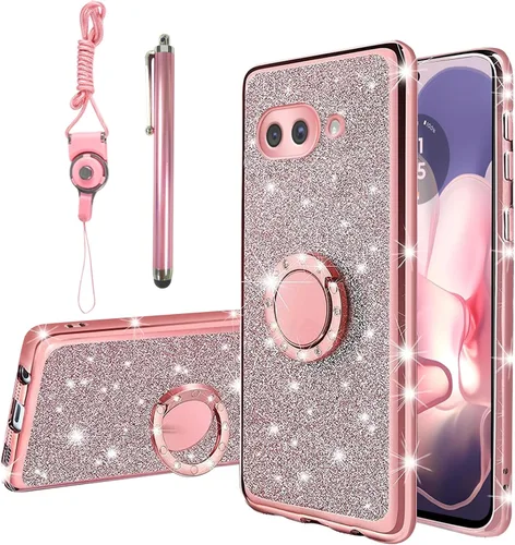 Vista 26 de Funda compatible con Google Pixel 6 Pro para mujer, con purpurina, suave, elegante, transparente, TPU de lujo, bonita funda protectora con correa