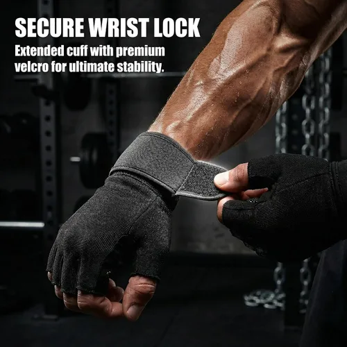 Vista 4 de sunnex Guantes de levantamiento de pesas con soporte extendido para la muñeca, guantes de gimnasio acolchados de silicona de alto agarre