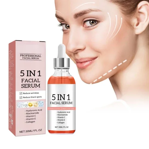 Vista 9 de Suero facial 5 en 1 con ácido hialurónico, niacinamida y vitamina C, suero antienvejecimiento para manchas oscuras, arrugas y acné, esencia de piel