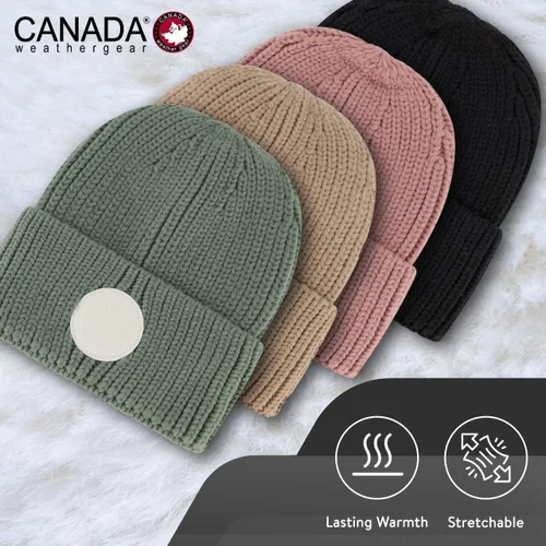 Vista 4 de CANADA WEATHER GEAR Gorro de punto para mujer, gorro de invierno individual, suave y cálido, sombrero de invierno con puños