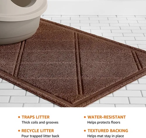 Vista 5 de Amazon Basics Less-Mess - Tapete para caja de arena para gatos, 24 x 35 pulgadas, sin perfume, marrón