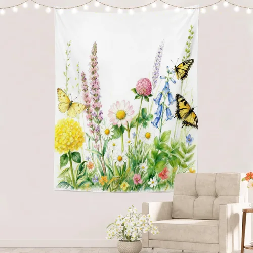 Vista 19 de Batmerry Peaceful Retreat Beautiful Landscape Polyester Tapestry, Blooming Garden Setting Lightweight Wall Hanging High-Definition Print Backdrop