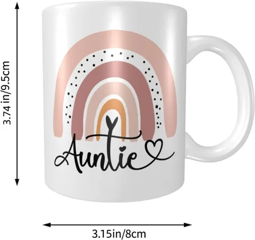 Vista 2 de Divertida taza de café para tía, regalo de cumpleaños/Navidad de sobrino/sobrino, taza de cerámica de arte arcoíris para tía, regalo lindo y único