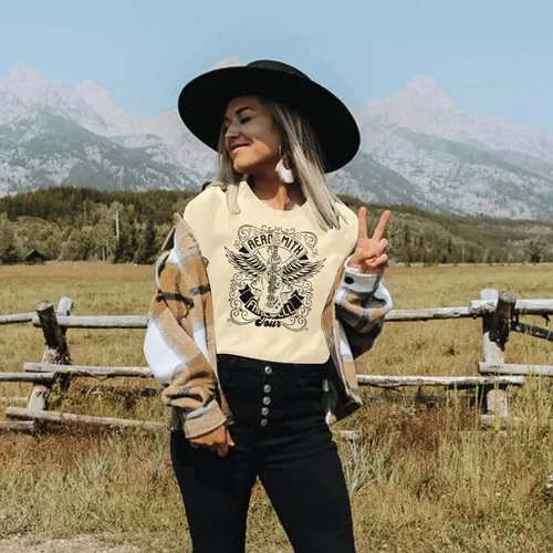 Vista 5 de Rock Band Shirt Woman Vintage Hard Rock Tshirts Heavy Metal Guitar Shirts Farewell Concert Tour Short Sleeve Tee Tops