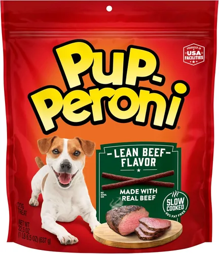 Vista 2 de Pup-Peroni Golosinas para perros, sabor a carne magra, 22.5 onzas, hechas con carne de res real, 90% libre de grasa