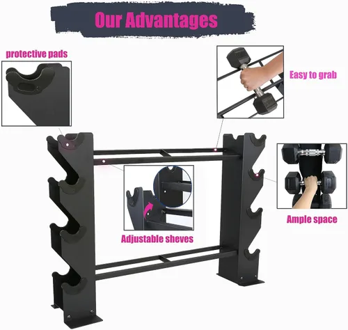 Vista 6 de Estante para mancuernas, estante de almacenamiento para mancuernas, organizador de pesas RacK, organizador de gimnasio en casa