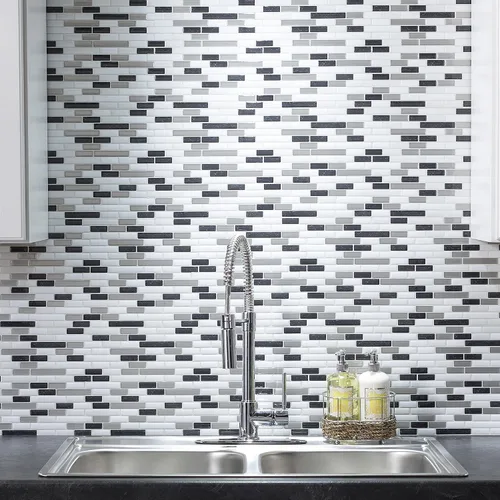 Vista 2 de Tack Tile Protector contra salpicaduras de vinilo para despegar y pegar (mosaico pequeño blanco)