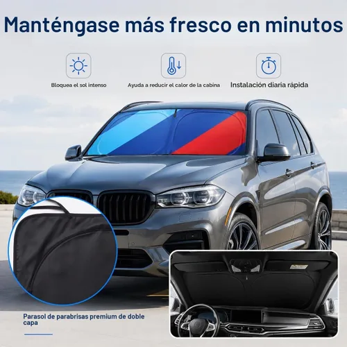 Vista 2 de 240T - Parasol de doble capa para parabrisas de automóvil, visera UV plegable Large 240T double-layer shade for X3, X5, X7 SUVs. Black reverse