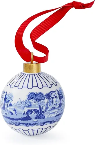 Vista 2 de Spode Bola de Navidad italiana azul, adorno de escena completa con diseño clásico de porcelana azul y blanca, decoración navideña coleccionable