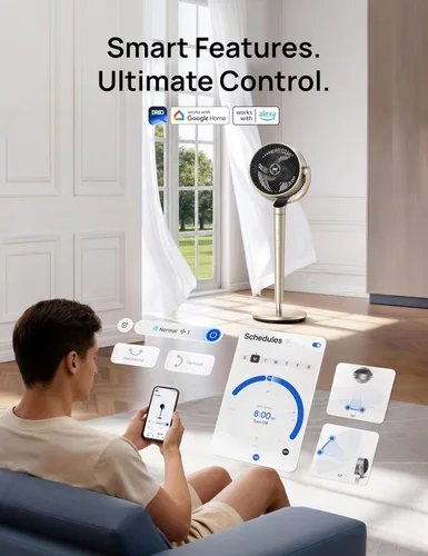 Vista 5 de Dreo Ventilador de pedestal con control inteligente, 43 pulgadas, ventiladores silenciosos oscilantes omnidireccionales de 150° + 120°
