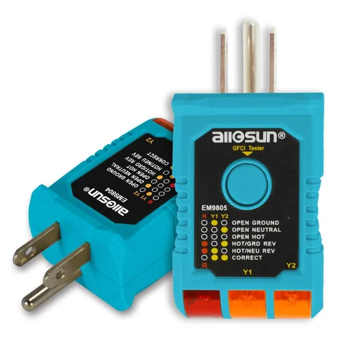 Vista 8 de allsun Probador de analizador de toma de corriente de receptáculo eléctrico, estándar 95-125 VAC, detector de cableado defectuoso de circuito con 6