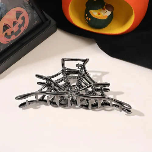 Vista 6 de Pinzas de metal para el cabello con diseño de pinza de telaraña, color negro fuerte y neutro, exquisitos accesorios franceses de lujo para mujeres