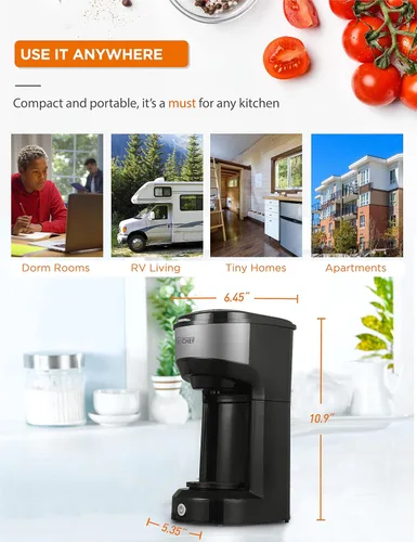 Vista 7 de Commercial CHEF Cafetera de una sola porción, tanque de agua de 13 onzas Negro /Gris