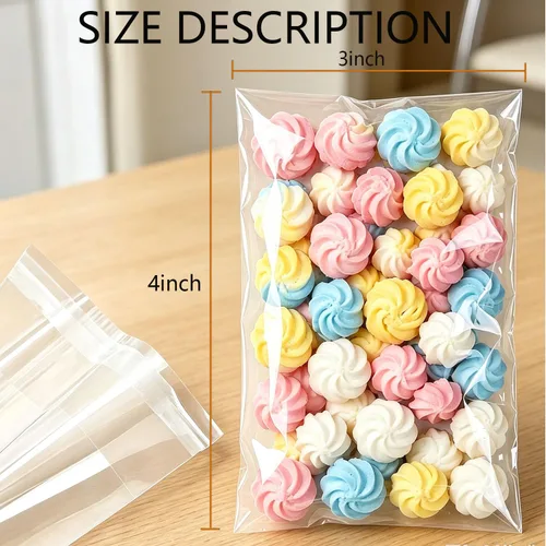 Vista 2 de Bolsas de celofán pequeñas de 3 x 4 pulgadas, bolsas autoprotectoras de cristal transparente para galletas de caramelo, tarjetas, equipo, paquete
