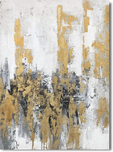 Vista 2 de Yihui Arts - Lienzo moderno de cielo abstracto en lienzo con lámina dorada para decoración del dormitorio