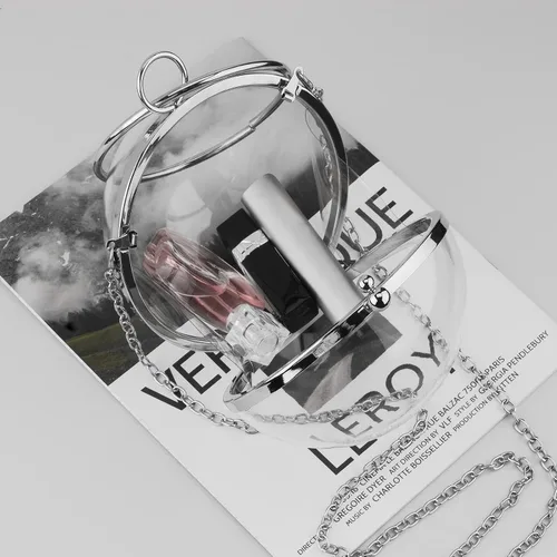 Vista 6 de Round Ball Clear Purse, Small Acrylic Box Evening Clutch Bag, Not Compatible with Phone